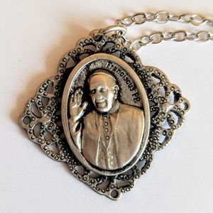 Pope Francis Pewter Religious Charm Necklace